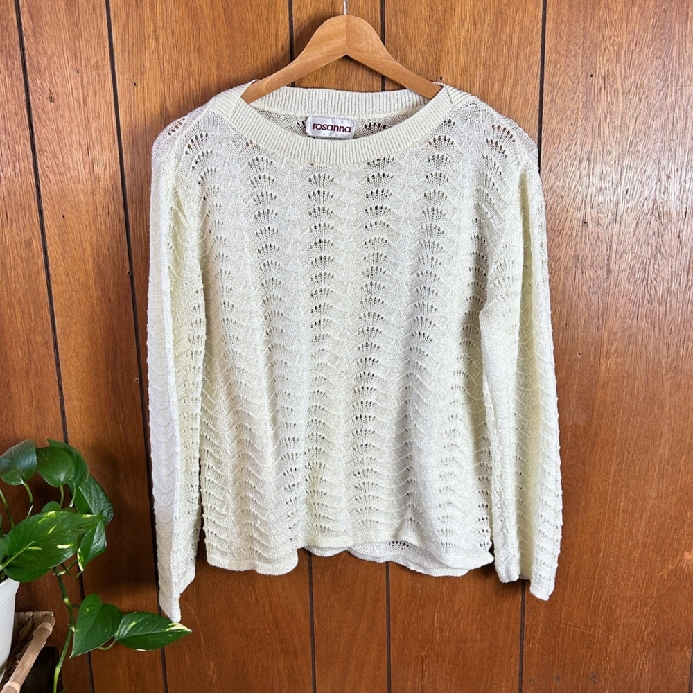 Vintage Rosanna Cream Cable Knit Crochet Sweater Long Sleeve Top‎ Women's